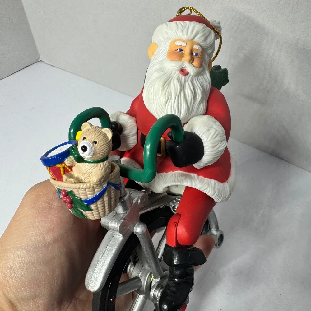 Vintage 1990s Avon Cycling Santa Claus Christmas Ornament Tricycle Holiday Decor
